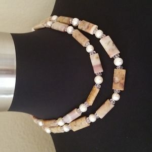 Sterling Silver Pearl Jasper Double Strand Necklace
